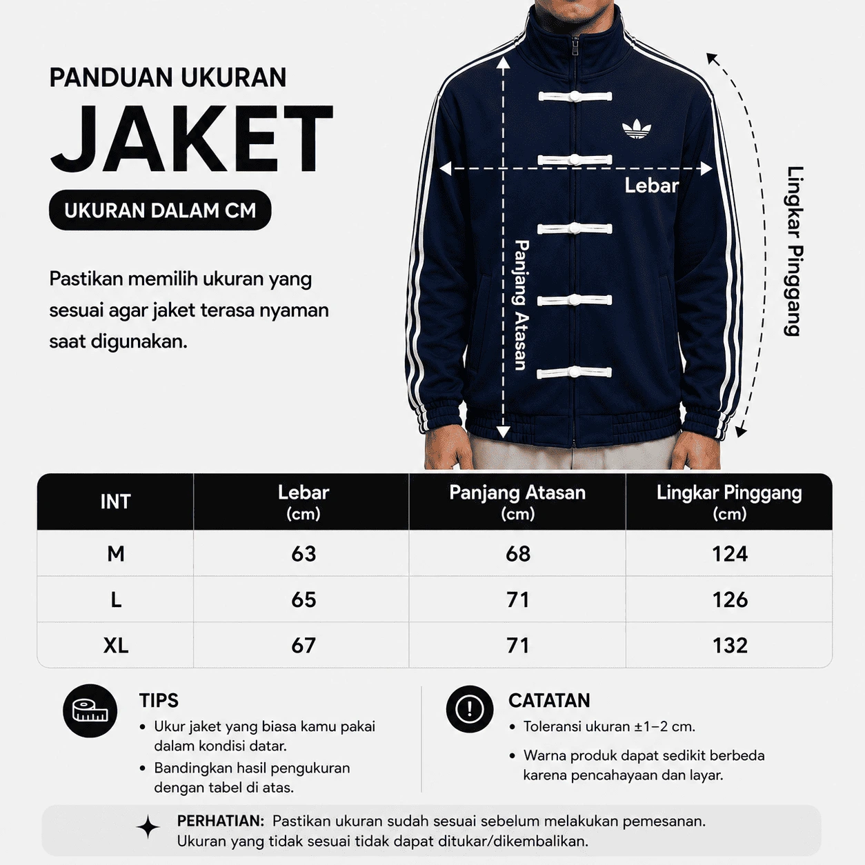 Size chart jaket INDLOVESIA