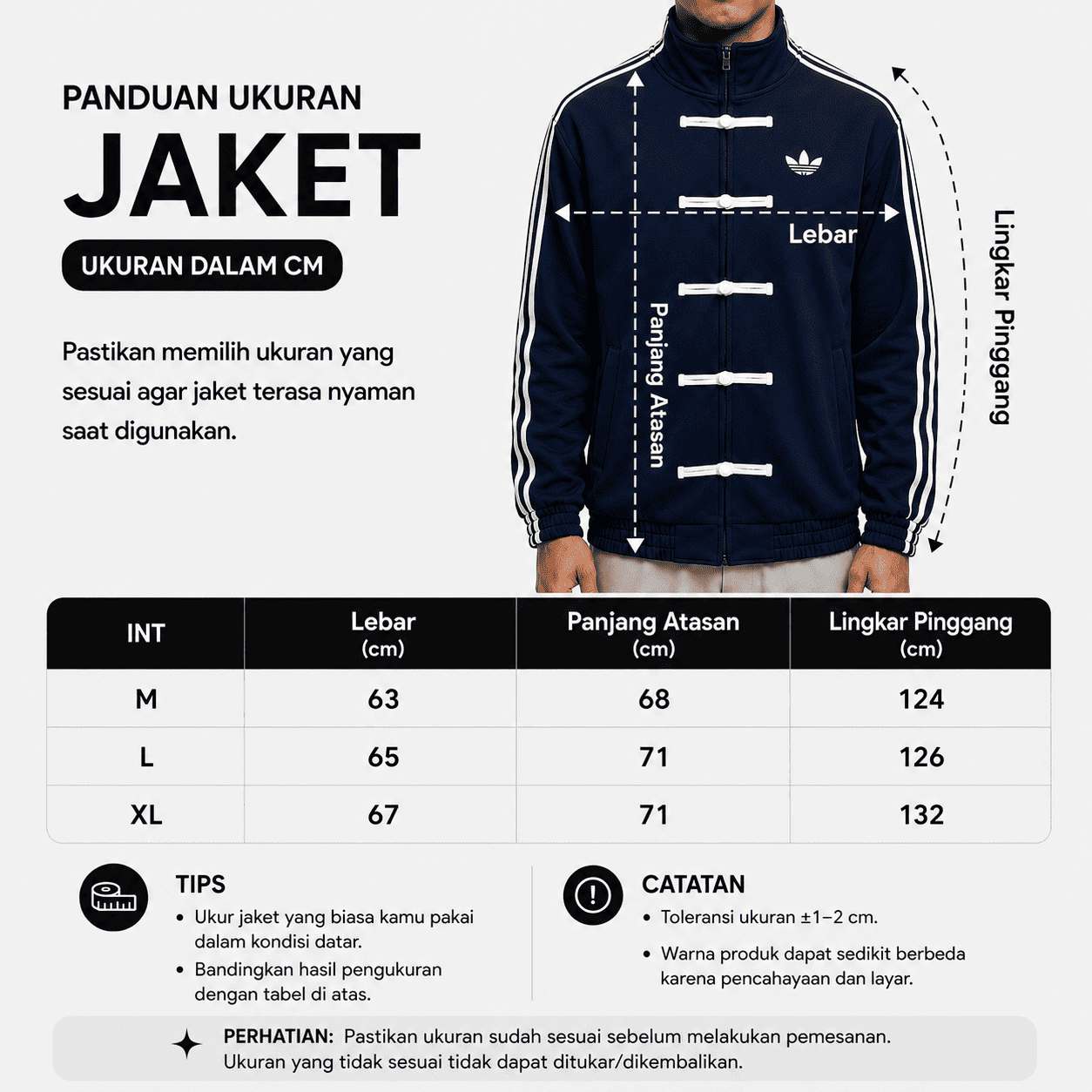 Size chart jaket INDLOVESIA
