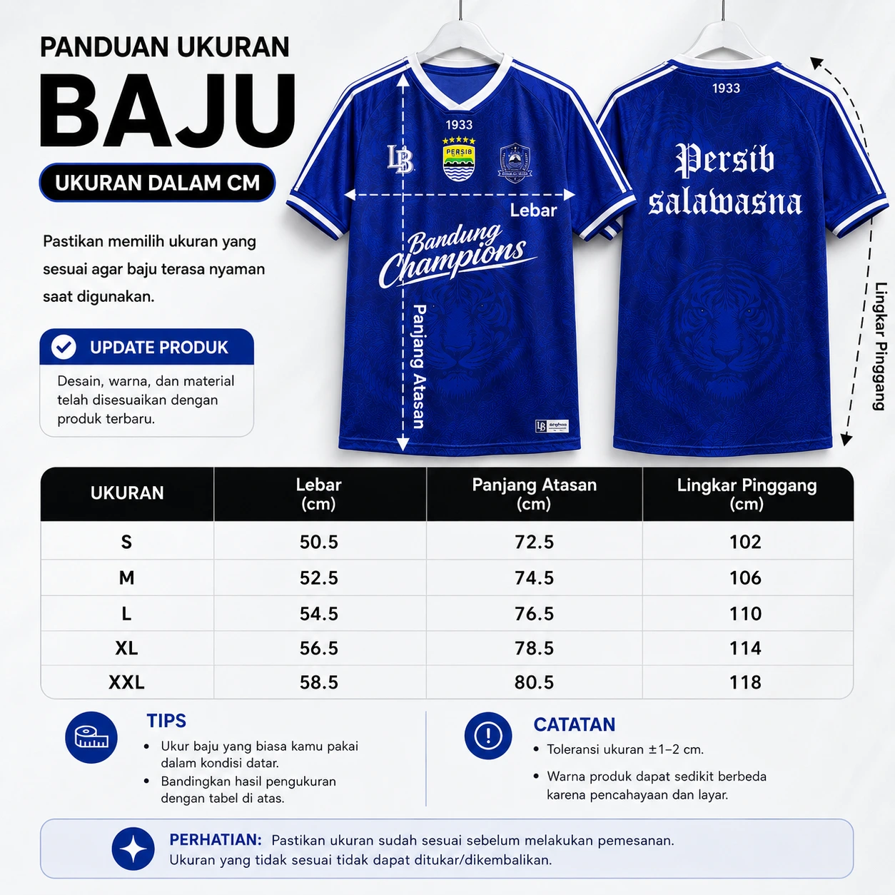 Size chart jersey Persib